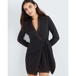 Veronica Beard NEW Womens Black Luxury Preppy Long Sleeve Contrast Wrap Dress
